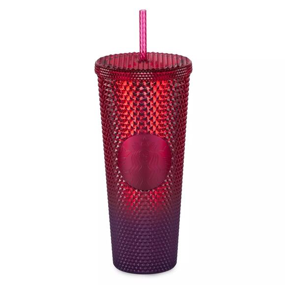 Disney World Parks Limited Edition Starbucks Red Geometric Tumbler w/Straw NEW - Picture 4 of 9